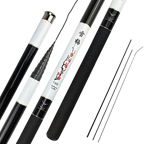 Angelrute,Teleskopruten Karpfenrute 3.6-7,2 m Stream Angelrute Hand-Pole-Teleskopstangen mit den ersten DREI Abschnitten und Float-Rig-Set(7.2 m)