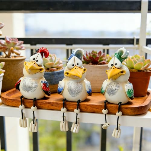 ADDLIVE Garten Deko Draußen, 3PCS Hühner deko, Huhn De-ko Kantenhocker Figuren, Geschenke für Hühnerliebhaber, Gartenfiguren & Gartenstatuen für Außen Balkon Garten Ostern