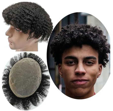Haarteile für Männer 10 * 8 haar ersatz system for Männer 8mm Afro Curl Toupet Volle Spitze Haar teile prothese einheiten basis