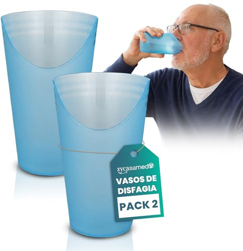 ZYCANAMED Verre pour Dysphagie Découpé avec Cordon, pour Nez Détaché Anti-Préhension Verre Orthopédique pour Personnes Handicapées - 2 Unités (Polypropylène (PP) (Verres)