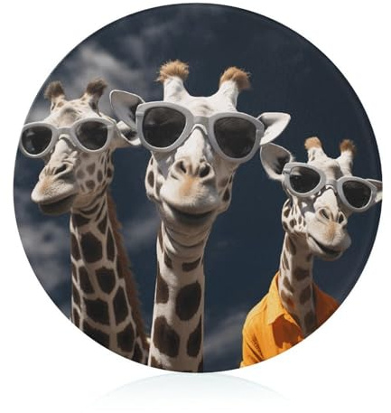 Round Three Giraffes Cutting Board Tempered Glass Clear Chopping Board 8 With Non-slip Silicone Edges Scratch Resistant for Kitchen Counter Protector Easy to Clean