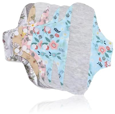 ZKUNL Lot de 5 Protège-slip Lavable en Coton Bio Réutilisable,4pcs 23cm+1pc 28cm,Absorbant Anti-fuites,Protection Quotidienne pour Femme,Serviette Hygiénique Écologique Lavable