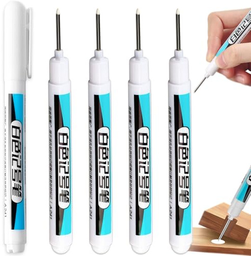 ToppTooo 4PCS White Permanent Marker Pens, Fine Tip Permanent Marker Pens, White Paint Pen, Waterproof and Quick Drying, Ideal for Builders and Carpenters (0.7mm)