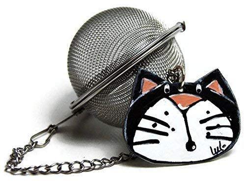 Boule à thé en inox avec tête de chat noir et blanc