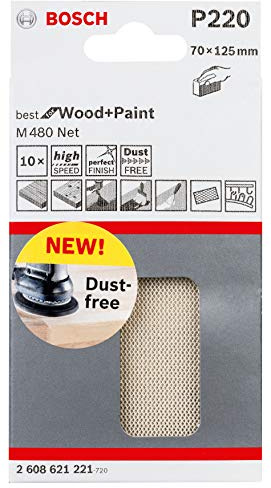 Bosch Professional Set of 10 Sanding Sheets M480 Best for Wood and Paint (Wood and Paint,70 x 125 mm, grit G180, Accessories for Hand Sanding)