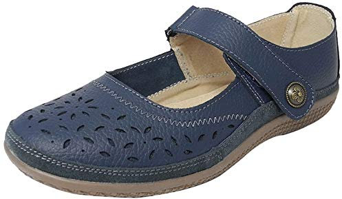 Boulevard Womens Ladies X Wide EEE Fit Leather Strap Shoes Navy Blue Size 6