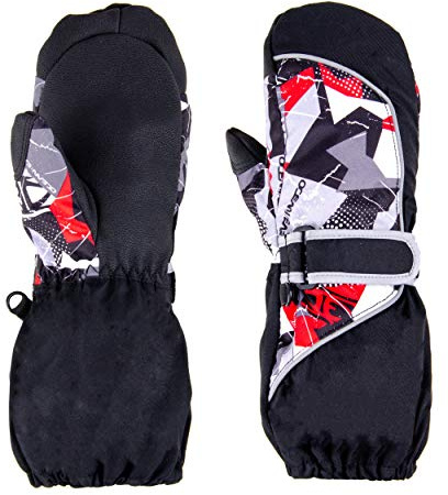 TRIWONDER Moufles de Ski Enfants Gants de Neige Gants Hiver Chaud Moufles Sport Coupe-Vent pour Garçon Fille (M (9-12 Ans), A - Noir)