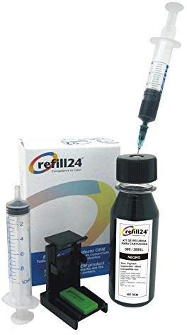 refill24 Nachfüllset: Nachfülltinte 100 ml kompatibel für Druckerpatronen HP 300, 300 xl Schwarz + Zubehör + Anleitung, Refillset mit Druckertinte für DeskJet Envy Photosmart
