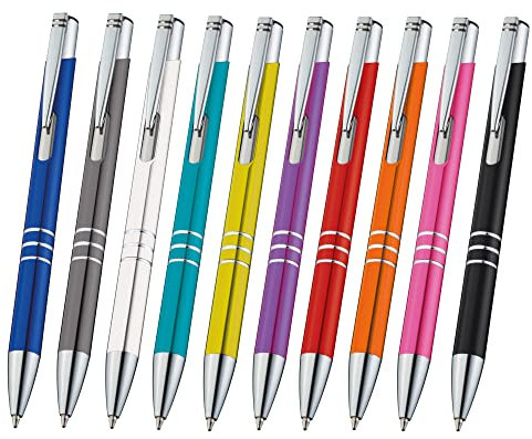 Libetui 10 Stück hochwertige Metallkugelschreiber bunte Kugelschreiber mit Großraummine Tinte Blau nachfüllbare Druckkugelschreiber Kulischreiber Metall mehrfabig