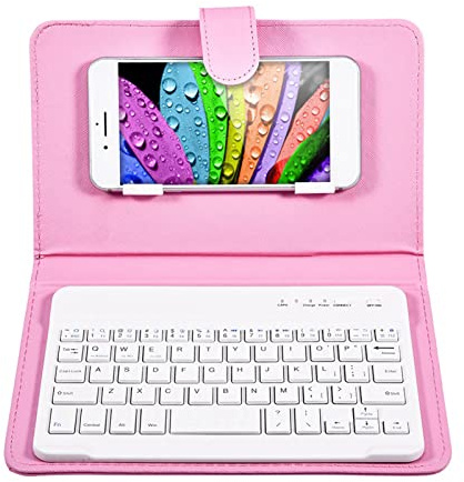 VBESTLIFE Universal Wireless Bluetooth Tastatur Flip Hülle mit Stand für Android Handys(rosa)