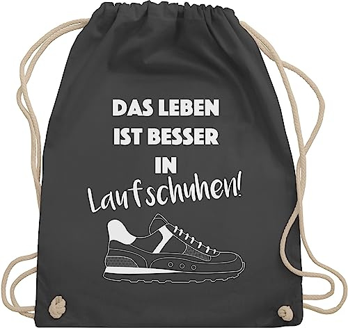 Turnbeutel Rucksack - Wandern Laufen Joggen Zubehör - Das Leben ist besser in Laufschuhen! - Unisize - Dunkelgrau - sportbeutel läufer laufsport laufschuhe beutelrucksäcke lauf stoffturnbeutel