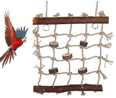 Smandy Altalene per Uccelli, Amaca a Scala in Legno con 2 Ganci e Corda Intrecciata per pappagalli, pappagalli, parrocchetti, cacatua, Are, fringuelli rampicanti Che masticano Gabbia per Animali