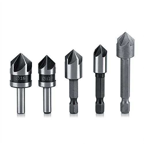 5 stücke senker bohrer sets high speed winkel hss 5 flöten entgraten tool kit für holzbearbeitung fasen cutter