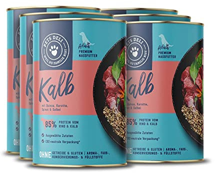 Pets Deli Classic Hunde Nassfutter Kalb, Quinoa & Karotte, hoher Fleischanteil, getreidefrei, ohne Zucker, 6x800g, Premium Qualität