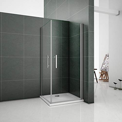 AICA Box Doccia Angolare 90x70x185cm 2 Porta Battente Apertura Saloon Vetro | Anticalcare, Trasparente Vetro Temperato