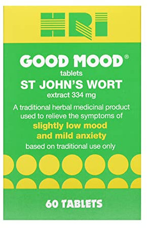 HRI Good Mood 60 Tablets - to Relieve The Symptoms of Slightly Low Mood and Mild Anxiety - 334 mg of St John's Wort Extract, Equivalent to 1670mg – 2338mg of St John’s Wort. 1 Pack