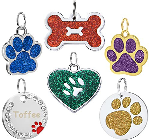 CAMAL Hundemarke Personalisiert, Hundemarke mit Gravur, Prickelnde Plakette für Hund und Katze, Viele Formen und Farben Sind Verfügbar (Rund mit Kristall)