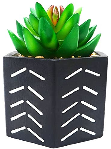 SZHTSWU Planta artificial en maceta, 5.5x3.9 pulgadas, pequeña planta suculenta falsa con maceta de cemento hexagonal, decoración de plantas sintéticas para escritorio, juego de 1, color negro