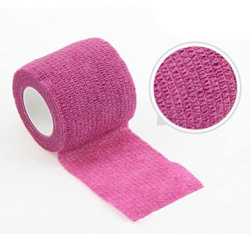JOYDREAMDESIGN 1 Rotolo 4.8m Nastro Avvolgente Fasciatura Elastica Autoadesiva Colorata Sportiva Per Rilievi Di Supporto Del Ginocchio Dito Caviglia Palmo Spalla-Rosa,2.5cm X 4.8m
