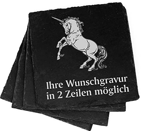 Standing Unicorn Decorative Slate Coasters Personalised Engraving Set - 11 x 11 cm Bottle Coasters Glass Coasters Cup Coasters Set of 4