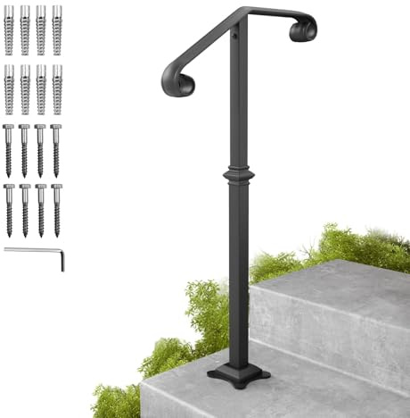 SPACEEUP Handläufe für Außentreppen, 5-stufiger Handlauf, 152,4 x 86,4 cm, passend für 0 bis 5 Stufen, Außentreppen-Handlauf-Set, schwarzes Geländer für Außentreppen für Veranda-Deck, Handläufe für