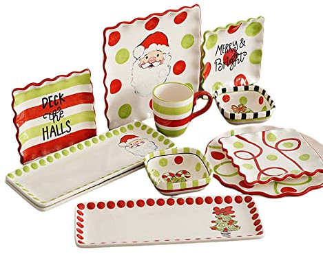 MNSSRN Süßigkeiten Weihnachtsgeschirr Set 11-Stücke, Feiertags-Dinner Schüssel, Pasta, Salat, Müsli, Suppe Und Mikrowelle&Geschirrspüler Safe