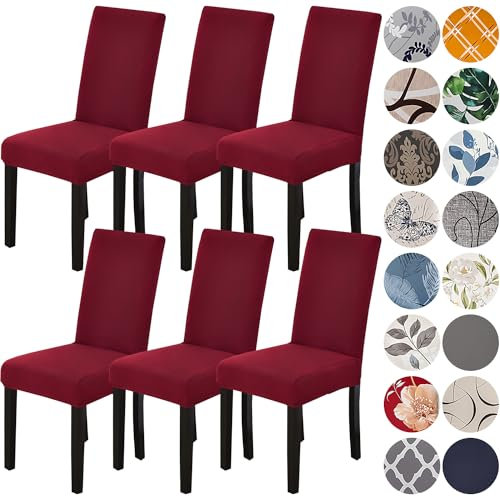 HZDHCLH Stuhlhussen 6er Set Stuhlbezüge Stretch abnehmbar, waschbar, Esszimmerstuhl-Schutzsitz für Hotel Restaurant Küche Hochzeitsfeier（Weinrot/6 Stück）