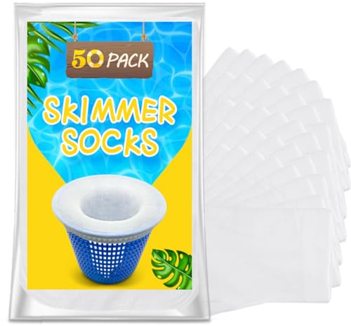 50 Stück Pool Skimmer Socken, Schwimmbad Skimmer Filter Netz Wiederverwendbar für Skimmer Teich Reinigung Schmutz und Blättern, Schutz Pumpe Filteranlage Körbe, Skimmer Pool Filter Saver Socken Netz | Ultrafeine Mesh-Liner-Pool-Socken fangen Haare, Schmutz und Blätter auf, Pool-Skimmer-Socken für oberirdische und inground