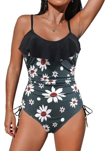 Badkläder Kvinna Rufsar Badkläder Kvinnor veckade ett stycke Baddräkt Magkontroll Monokini Sommar Strand Baddräkter Hela, Grön, S