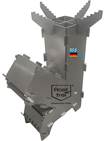 Raketenofen Edelstahl Notofen Campingkocher zerlegbar BBQ Dutch oven Feuertopf Grillplatte Holzofen
