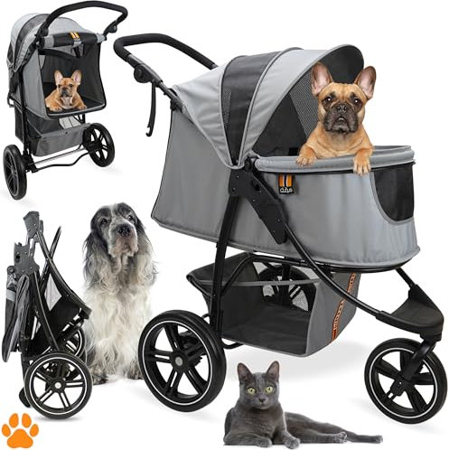MY DUQUE COOPER - Faltbarer Hundebuggy bis 32 kg | Höhenverstellbarer Hundewagen mit Ablagekorb für Einkäufe | Soft Touch Griffe und reflektierendes Design | Ideal für Haustiertransport – Grau