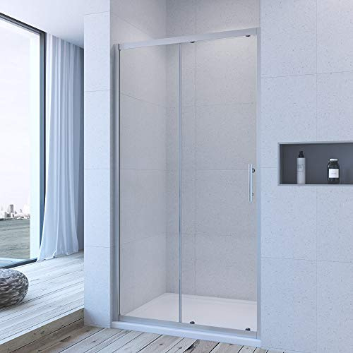 AQUALAVOS Schiebetür Dusche 130x185 cm Duschtür Duschabtrennung Glasschiebetür Duschwand Duschkabine aus Klarglas Sicherheitsglas (ESG) Montage auf Duschwanne oder Fliesen Rechts-und Links Montage