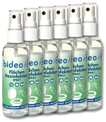 bideo® Desinfektionsspray 100ml - Reinigungsmittel für die schnelle Desinfektion von allen wasserbeständigen Oberflächen, Flächendesinfektionsmittel, Oberflächenreiniger (6, 100ml)