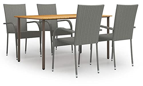 CIADAZ 5-TLG. Garten-Essgruppe, Gartentisch Mit Stühlen Set, Gartenmöbel Set, Sitzgarnitur Garten, Esstisch Stühle Set, Gartensitzgruppe, Lounge Möbel Outdoor, Terassen Möbel, Poly Rattan Grau -at