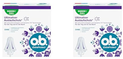 o.b. ExtraProtect Super+ Comfort, Tampons für sehr starke Tage mit DynamicFit Technologie & extra Schutzflügeln, ultimativer Auslaufschutz* (36 Stück) (Packung mit 2)