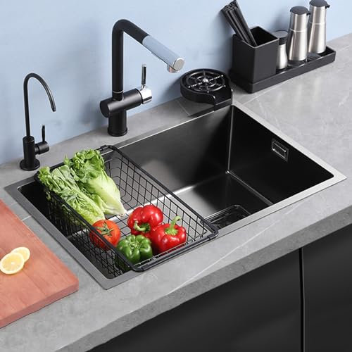 IisrAr Lavello da Cucina Lavello da Cucina Nano Nero sottopiano Lavello Ispessito Lavello in Acciaio Inossidabile 304 Lavello Manuale da Cucina Lavastoviglie (Colore : Nero, Dimensioni : 68 * 43cm)