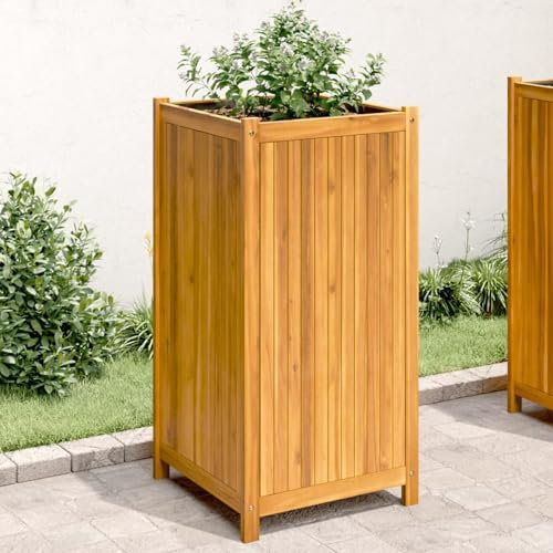 JUDYY Pflanzkübel mit Einlage 50x50x100 cm Massivholz Akazie, Blumentopf Gross, Blumenkasten Balkon, übertopf, Pflanzkasten, Flowerpot, Kräuterbeet Für Die Küche, Vertikalbeet - 366447