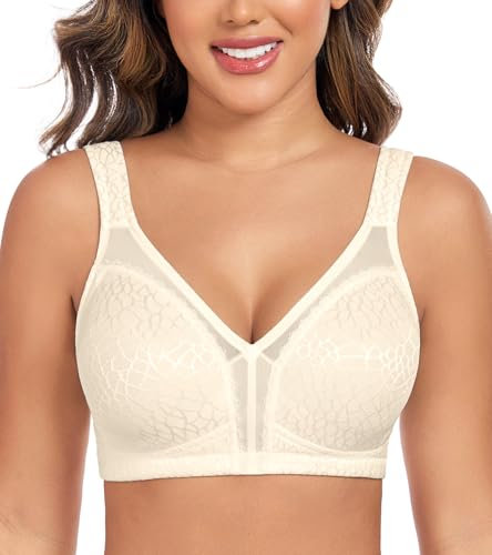 Curyon Plus Size Everyday Bras for Women Minimizer Full CoveraFe Non Padded Wirefree Nude 38D