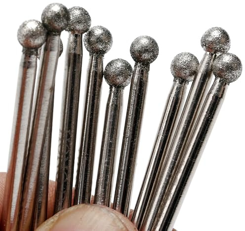 JINGLING Diamond Grinding Bits 5mm 3/16 Round Ball Tipped Burrs with 1/8 Inch Shank for Dremel Tool Accessories Pack of 30Pcs