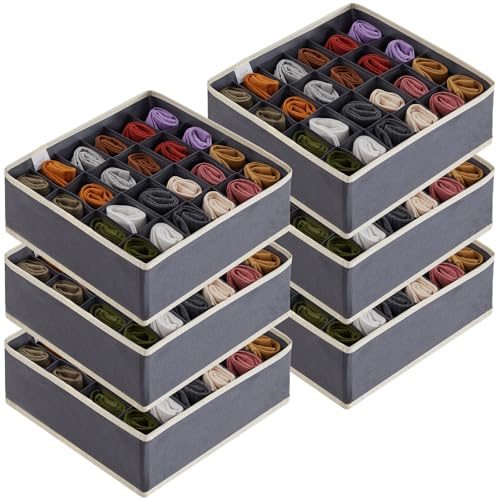 Lifewit 6 Stück Socken Unterwäsche Schubladen Organizer,24 Zellen Ordnungssystem Kleiderschrank Schrank Organizer,Wickelkommode Organizer Aufbewahrungsboxen für Kleidung Unterwäsche, Krawatten, Grau