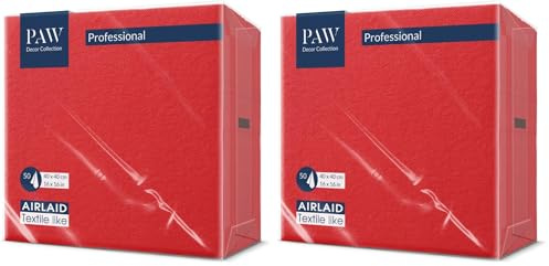 PAW - Serviettes Airlaid (40 x 40 cm) I 50 pièces I Unicolore I Semblable à du tissu I Élégante décoration de table I HoReCa I Pour les occasions comme mariages, les fêtes I Color: Red (Lot de 2)