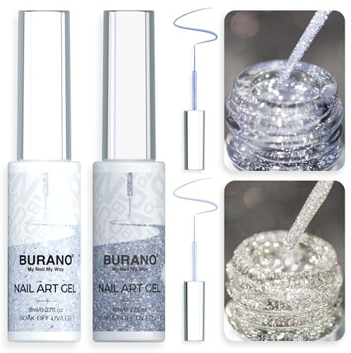 BURANO UV Nagellack, Silber Gold Farben UV Lack Gel Nägel Nageldesign 2 Flasche 8ml Gel Liner Nail Art, Nagellack Nail Polish French Gelnägel Farben (multicolor)