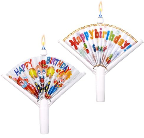 2 Stück Neuartige Geburtstagskerze, Pop-Up Fächer-Cupcake-Kerze Clown-Happy-Birthday-Kerze Trick-Cake-Kerzen für Partyzubehör Dessertdekor (14,6cm, Alles Gute zum Geburtstag & Clown-Stil)