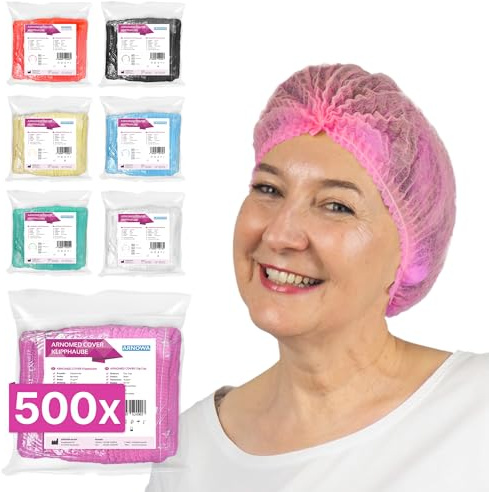 ARNOMED® Einweg Haarnetz, Einweghauben Kopf, Haube für OP, Gastronomie & Hygiene, Haarhaube Einweg, Einweg Kopfhaube, Netz für Haare, Klipphauben, Haarschutzhaube Stoff, M - 52 CM, Pink, 500x Stück