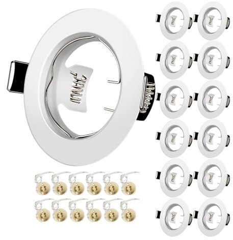 Tofisr LED Recessed Ceiling Light Mounting Frame Round White Spotlight Fittings incl. GU10 Socket, Cut-Out Hole Size:55mm-70mm, Downlight Frame for LED and Halogen, Not Included Bulbs, 12 Pack