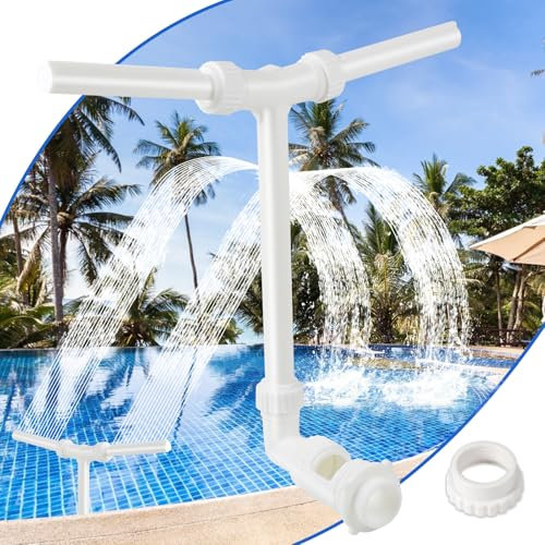 LALAGO Fontana d'Acqua con Doppio Getto Regolabile per Piscina con Adattatore Aeratore, Fontana Cascata per Piscina, Accessori per Piscina per Temperature dell'Acqua Calda e Fredda (Bianco)