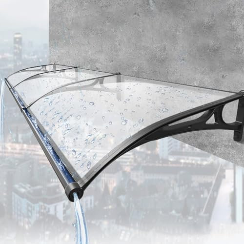 HARELA Marquise De Porte Exterieur Marquise De Porte D'Entrée, Toit Marquise en Polycarbonate Porte, Panneau Transparent+Support, Auvent Fenêtre(Black,100x120cm/39x47in)