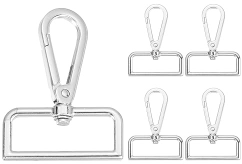 QUARKZMAN 5 Stück Karabinerhaken mit Drehgelenk, 38mm ID x 60mm Länge Metall Karabiner Schlüsselanhänger Trigger Snap Haken Taschenzubehör Zum Nähen DIY Taschen Geldbörse Lanyard, Silber