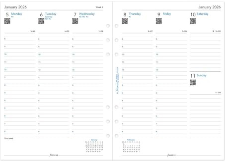 Filofax Kalender-Tagebuch-Nachfüllpackung, A5, Wochenansicht mit Terminen, weißes Papier, Englisch, 2026 (C68521R-26)