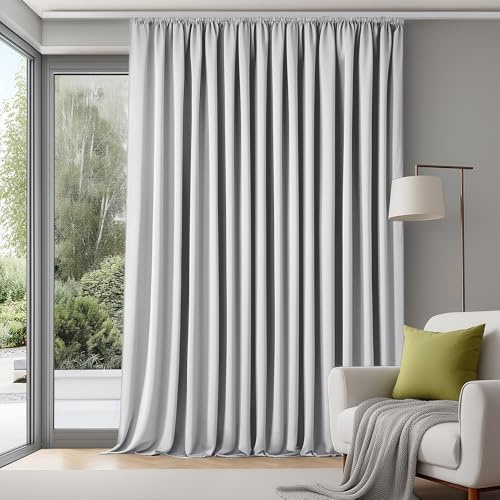 Deconovo Tende Oscuranti Termiche con Nastro a Matita – 2 Stili di Montaggio, Set di 1 Tenda Moderne Isolanti per Camera da Letto e Soggiorno, 300x245 CM, Grigio Perla